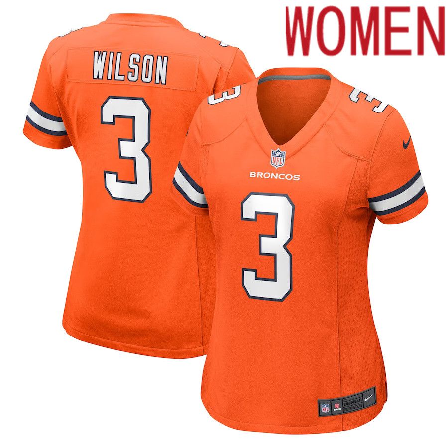 Women Denver Broncos 3 Russell Wilson Nike Orange Player Game NFL Jersey